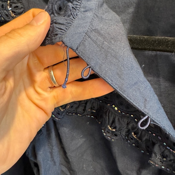 Sezane Celina Organic Cotton Blouse Top Navy Ruffled Size 34 XS 2 - Picture 4 of 6